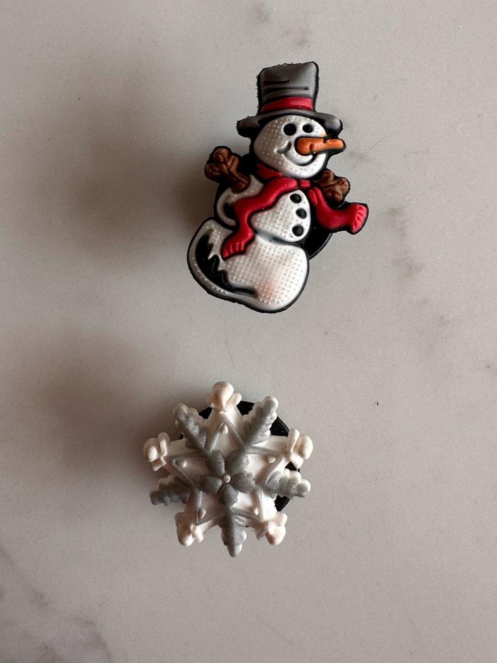VINTAGE Jibbitz Snowman and Snowflake Shoe Charms - White, Red, Gray,